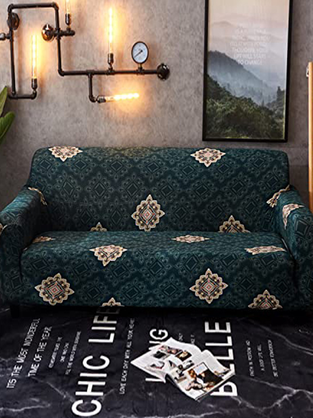 HOUSE OF QUIRK Green 3-Seater Ethnic Motifs Sofa Cover