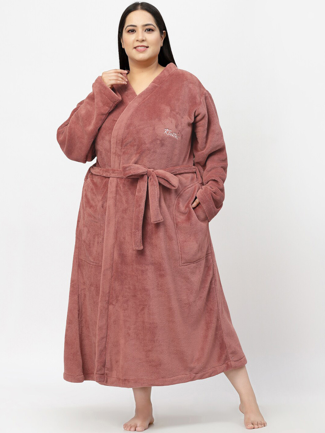KLOTTHE Plus Size Woolen Bathrobe With Belt