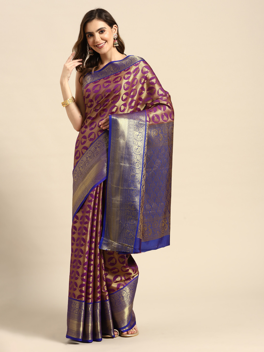 Anaita Purple & Blue Ethnic Motifs Zari Saree