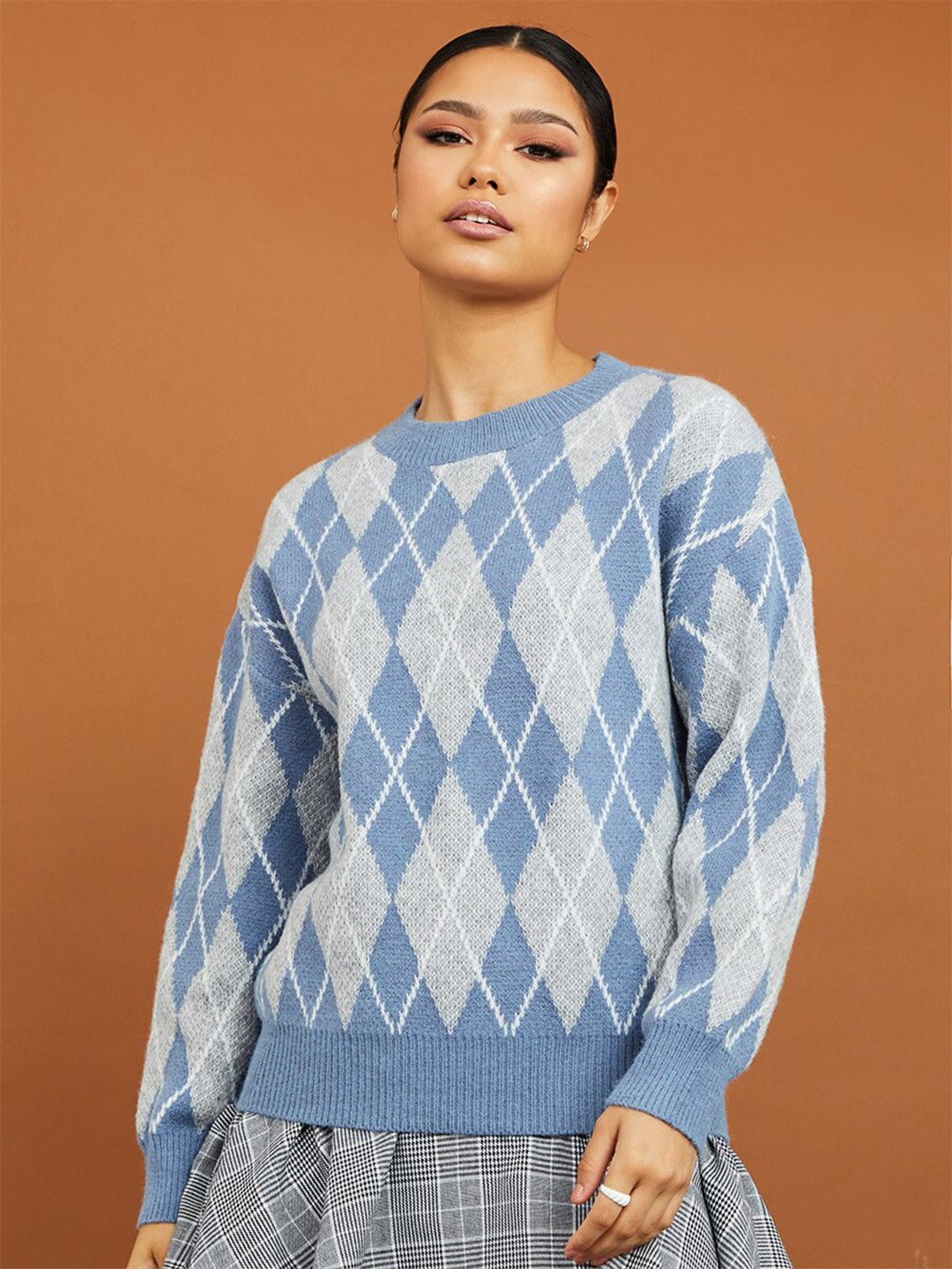 Styli Argyle Pattern Regular Fit Regular Length Sweater
