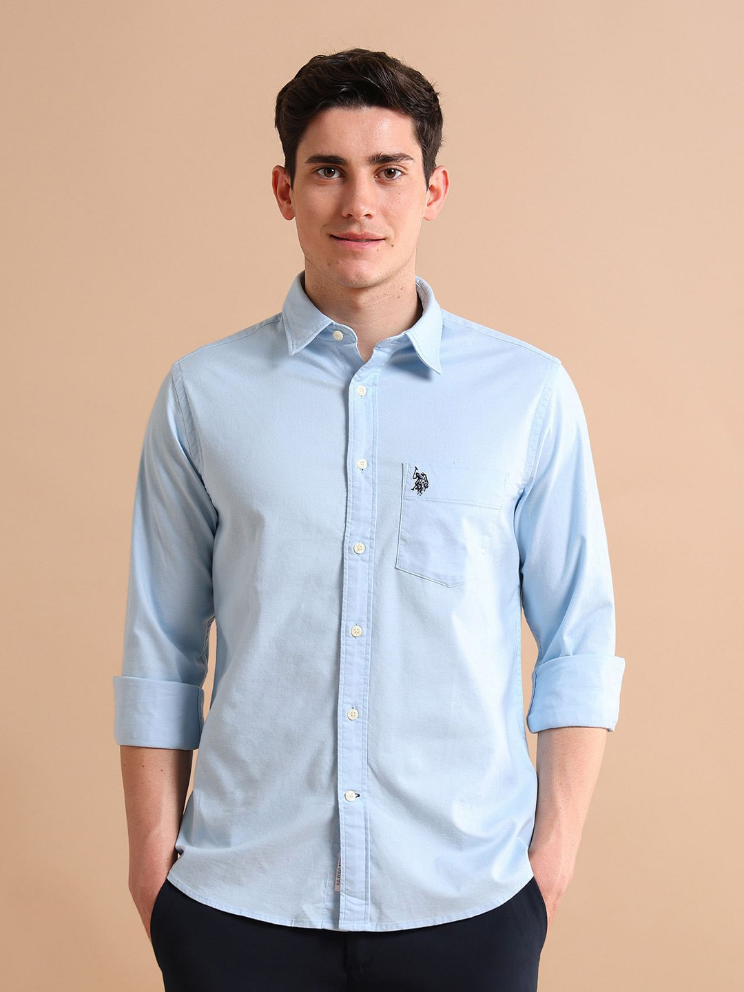 U.S. Polo Assn. Men Blue Stretchy Twill Shirt