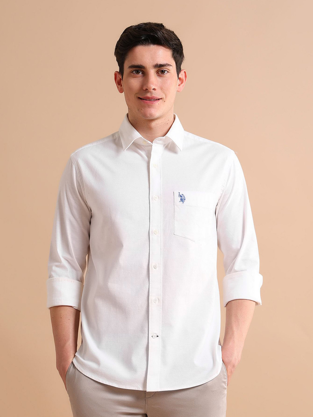 U.S. Polo Assn. Men White Casual Soft Oxford Shirt