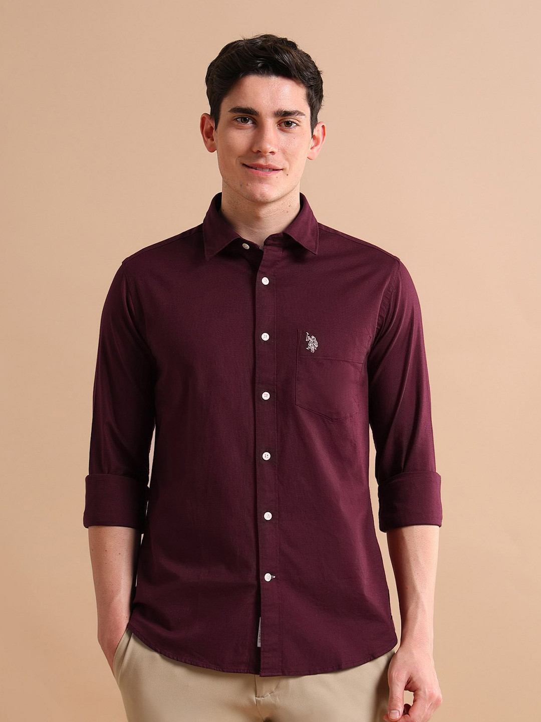 U.S. Polo Assn. Men Red Stretchy Twill Shirt