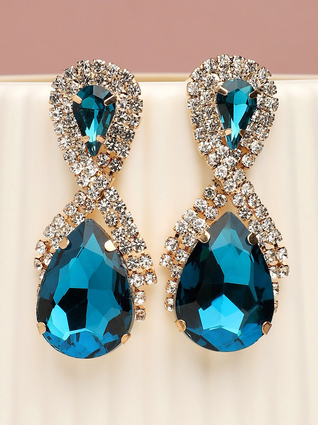 SOHI Stone Gold-Plated Stone-Studded Teardrop Drop Earrings