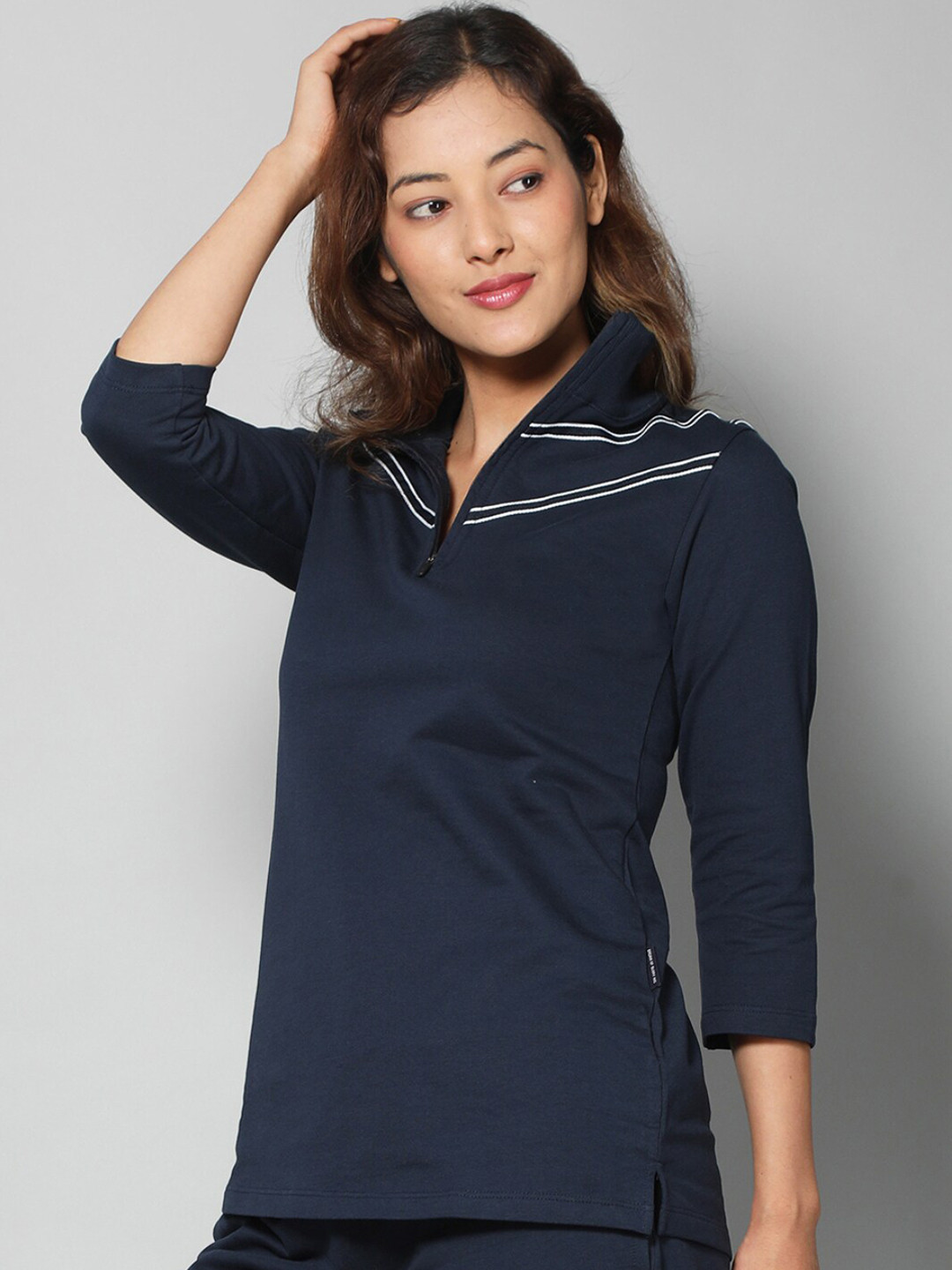 Dream of Glory Inc Women Navy Blue Lightweight Outdoor Quarter Zip Sweatshirt