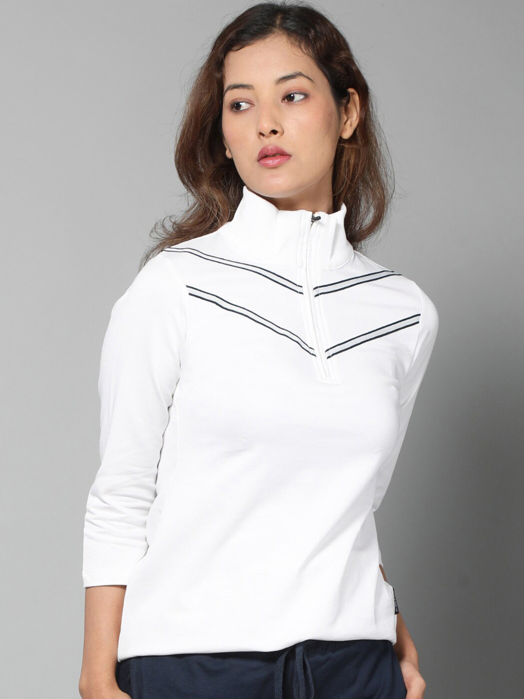 Dream of Glory Inc Women White Lightweight Outdoor Quarter Zip Sporty Sweatshirt