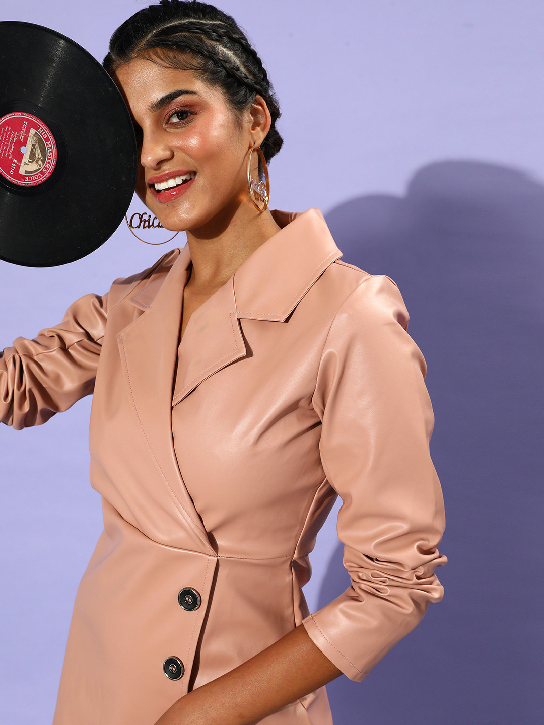 Athena Pink Solid Blazer Dress