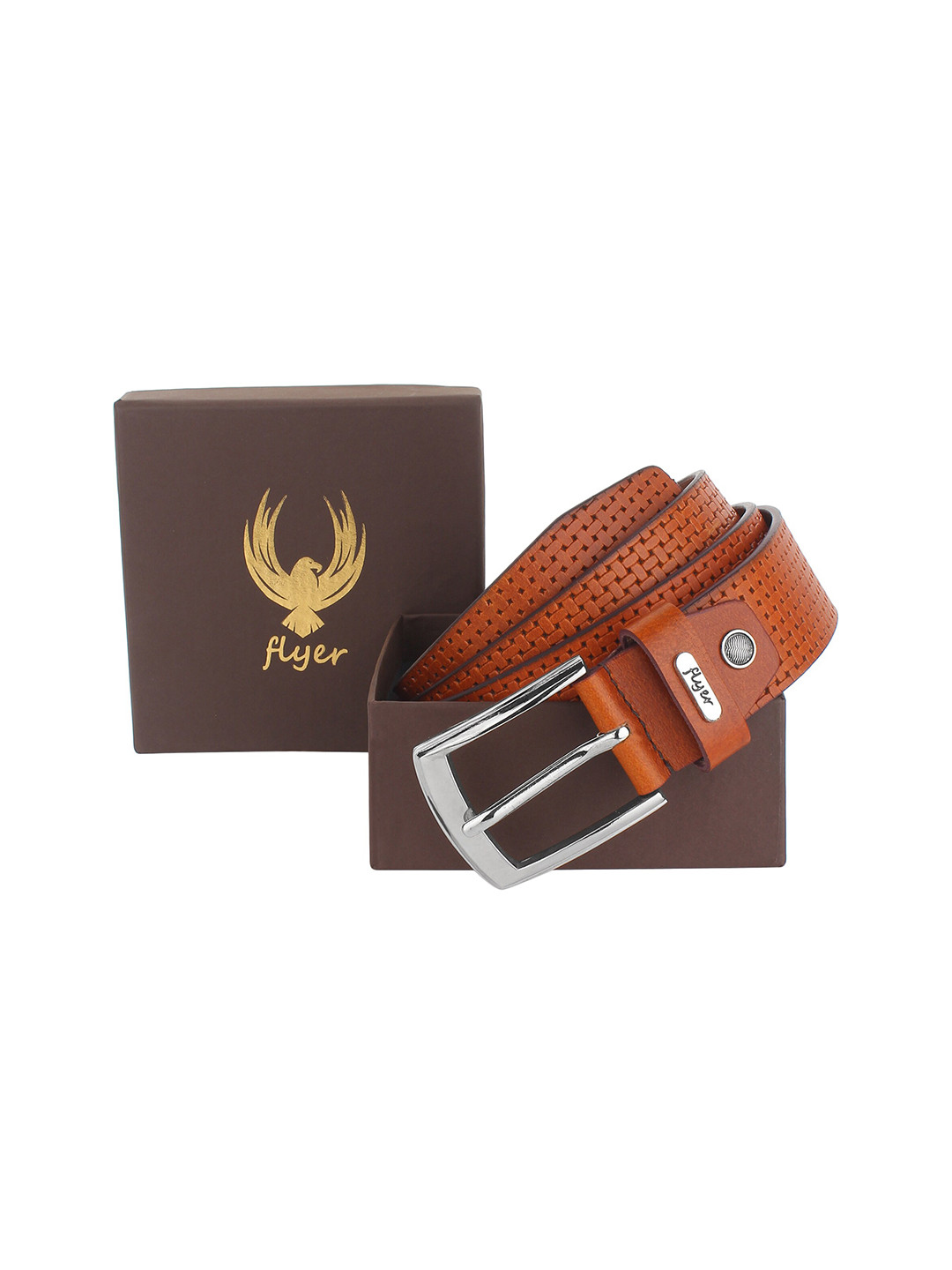 Flyer Men Tan Textured Leather Formal Belt