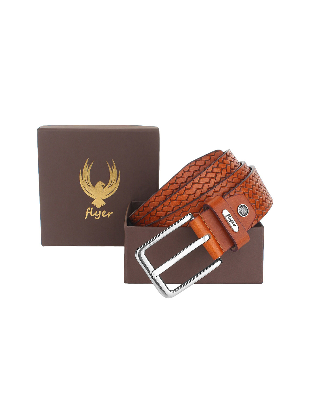 Flyer Men Tan Textured Leather Formal Belt