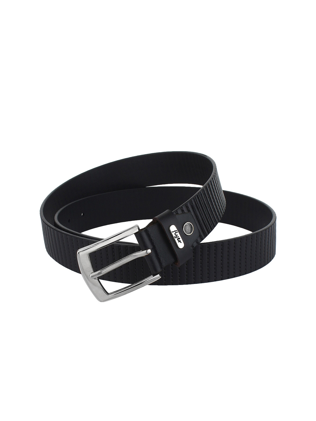 Flyer Men Black Striped Leather Formal Belt