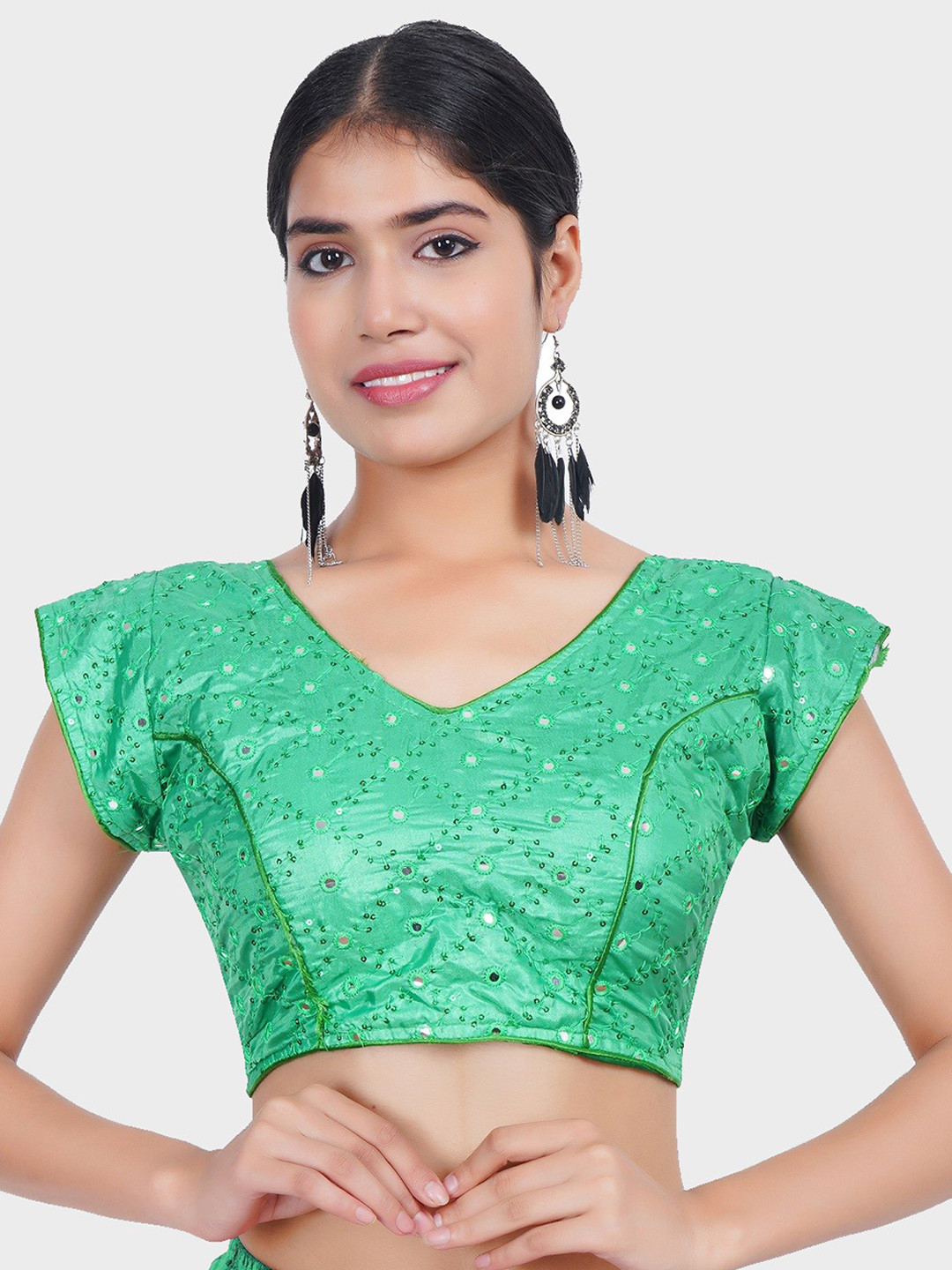 Trendzmy Sea Green Embroidered Readymade Saree Blouse