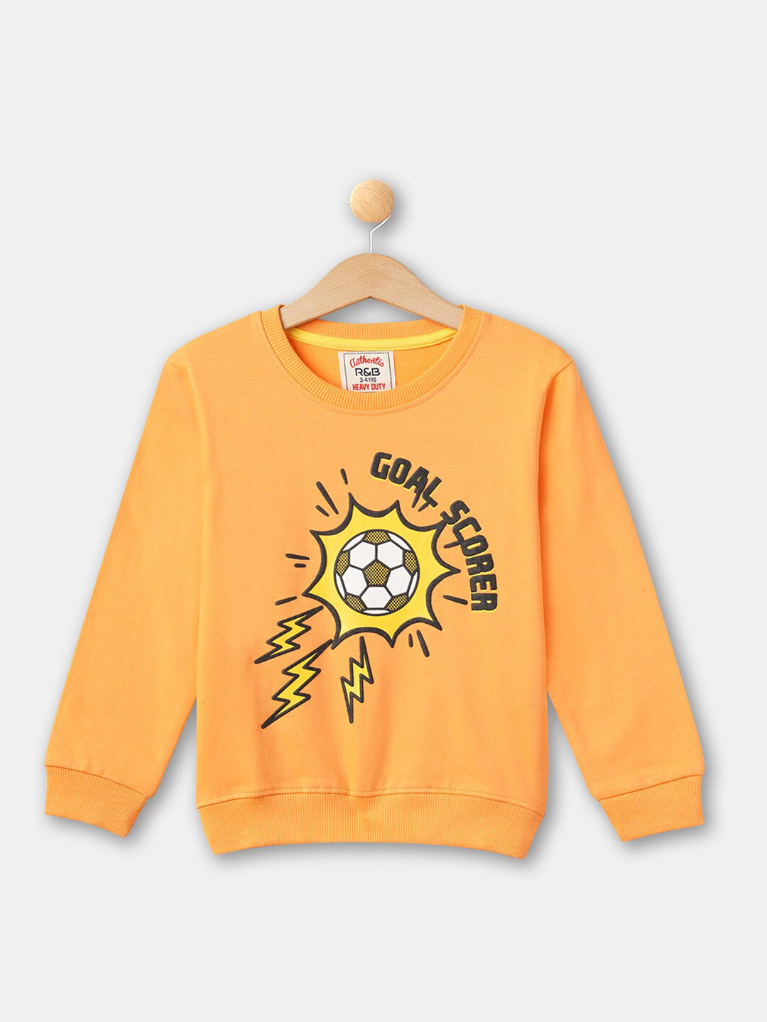 R&B Boys Orange Printed  Cotton Pullover Sweatshirt