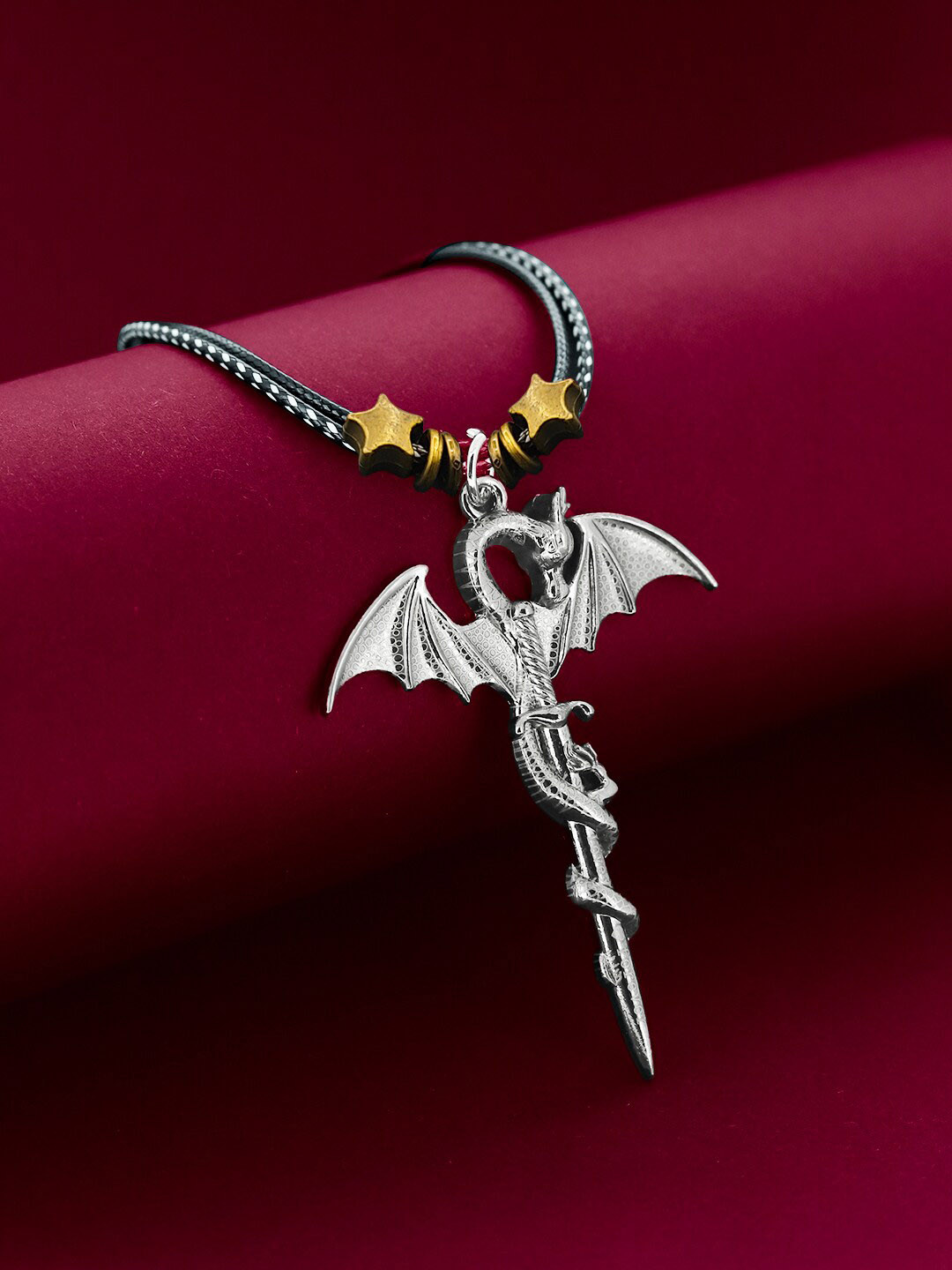 Saizen Silver-Plated Dragon Pendent With Chain