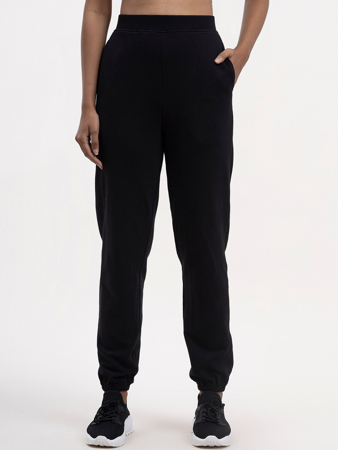 FableStreet Women Black Solid Cotton Joggers
