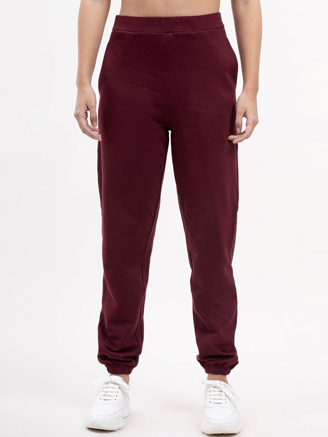 FableStreet Women Maroon Solid Relaxed-Fit Cotton Joggers