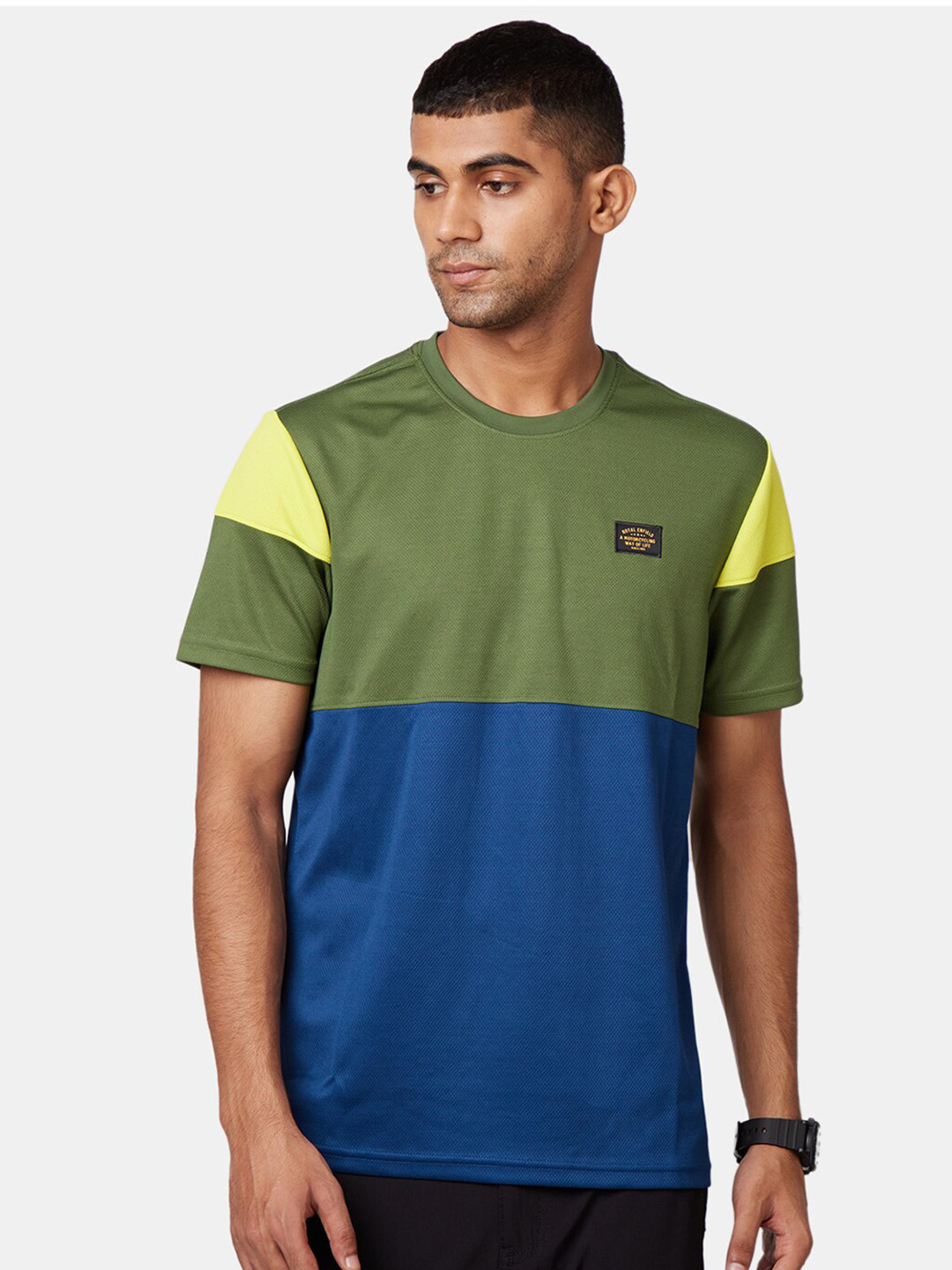 Royal Enfield Men Blue Colourblocked Round Neck T-shirt