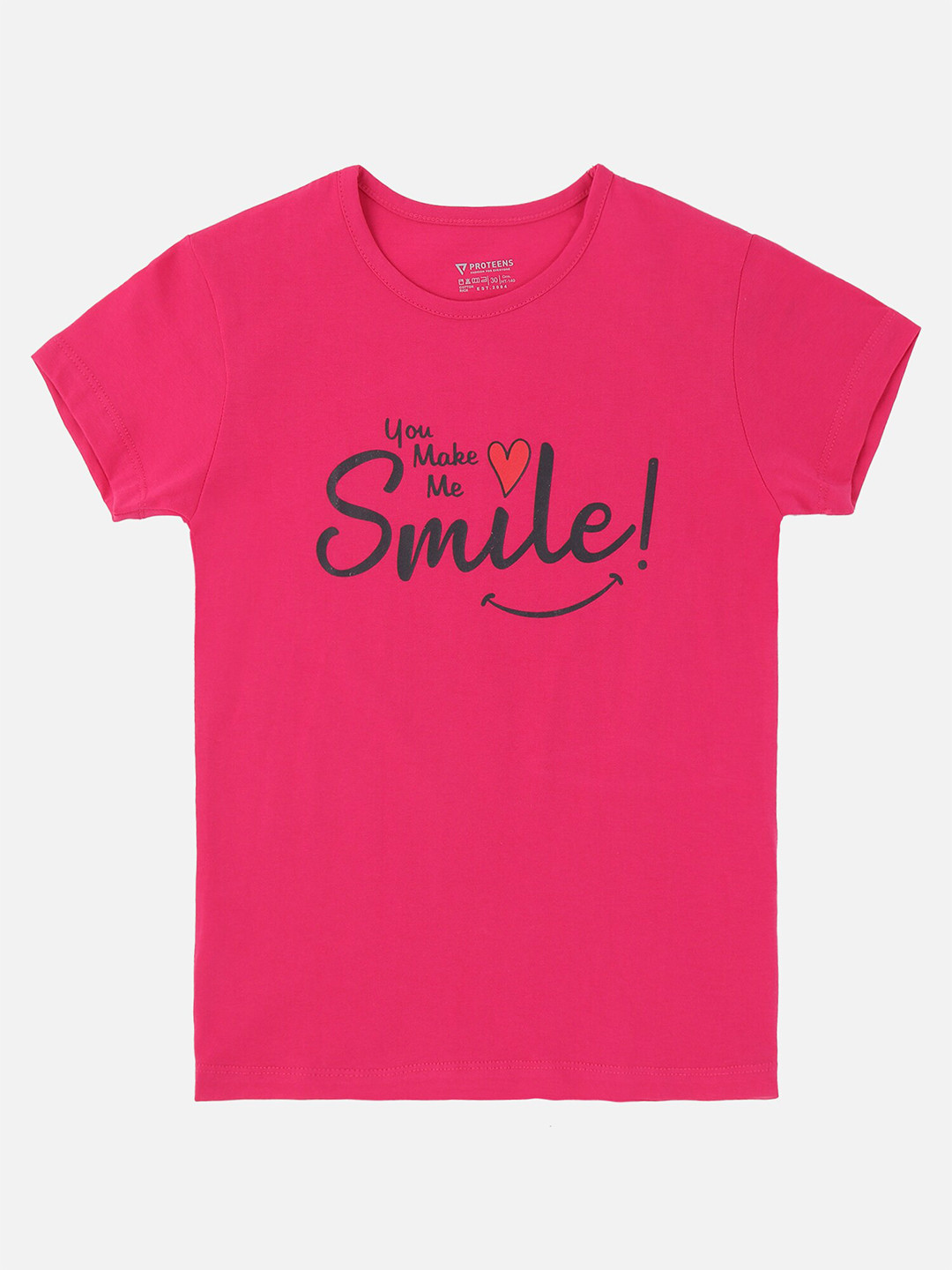 PROTEENS Girls Fuchsia Typography Cotton  Printed T-shirt