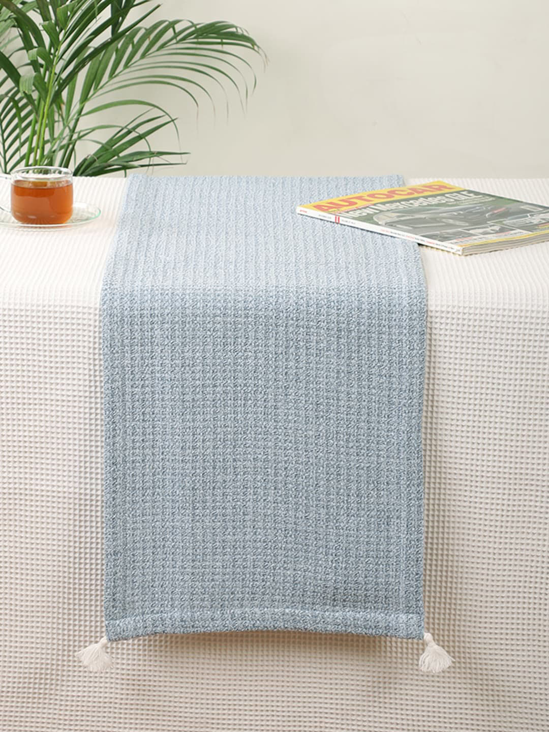Jamio Firati Blue Solid Pure Cotton Runner