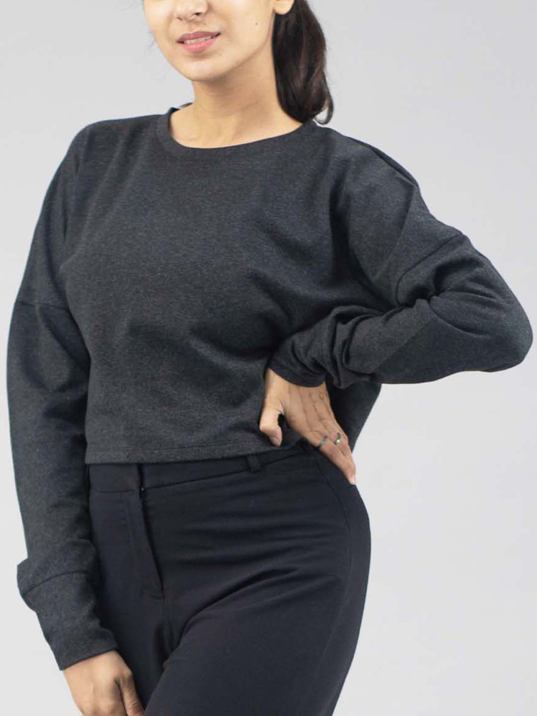 IMPERATIVE Grey Melange Woman Styled Back Top