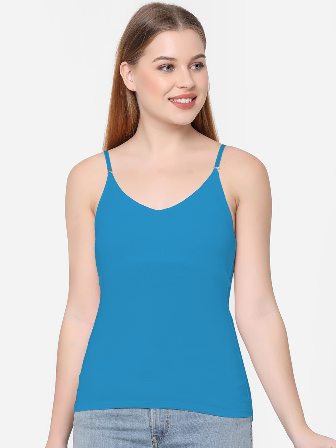 Soie Women Blue Solid Cotton Camisole