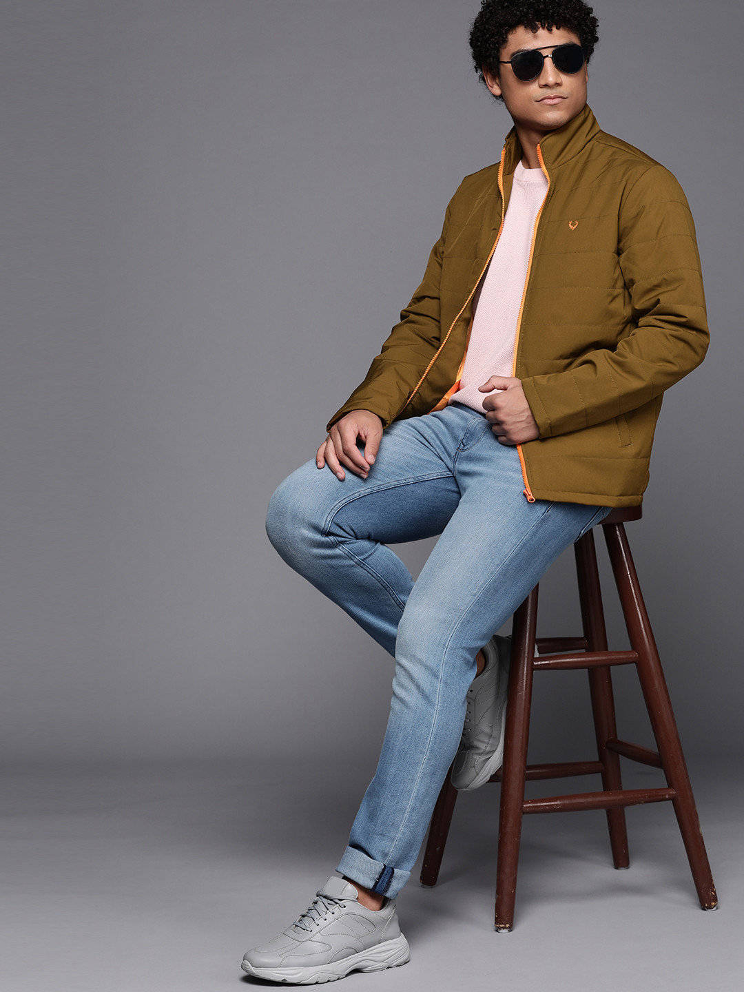Allen Solly Sport Mustard Brown Solid Mock Collar Padded Jacket