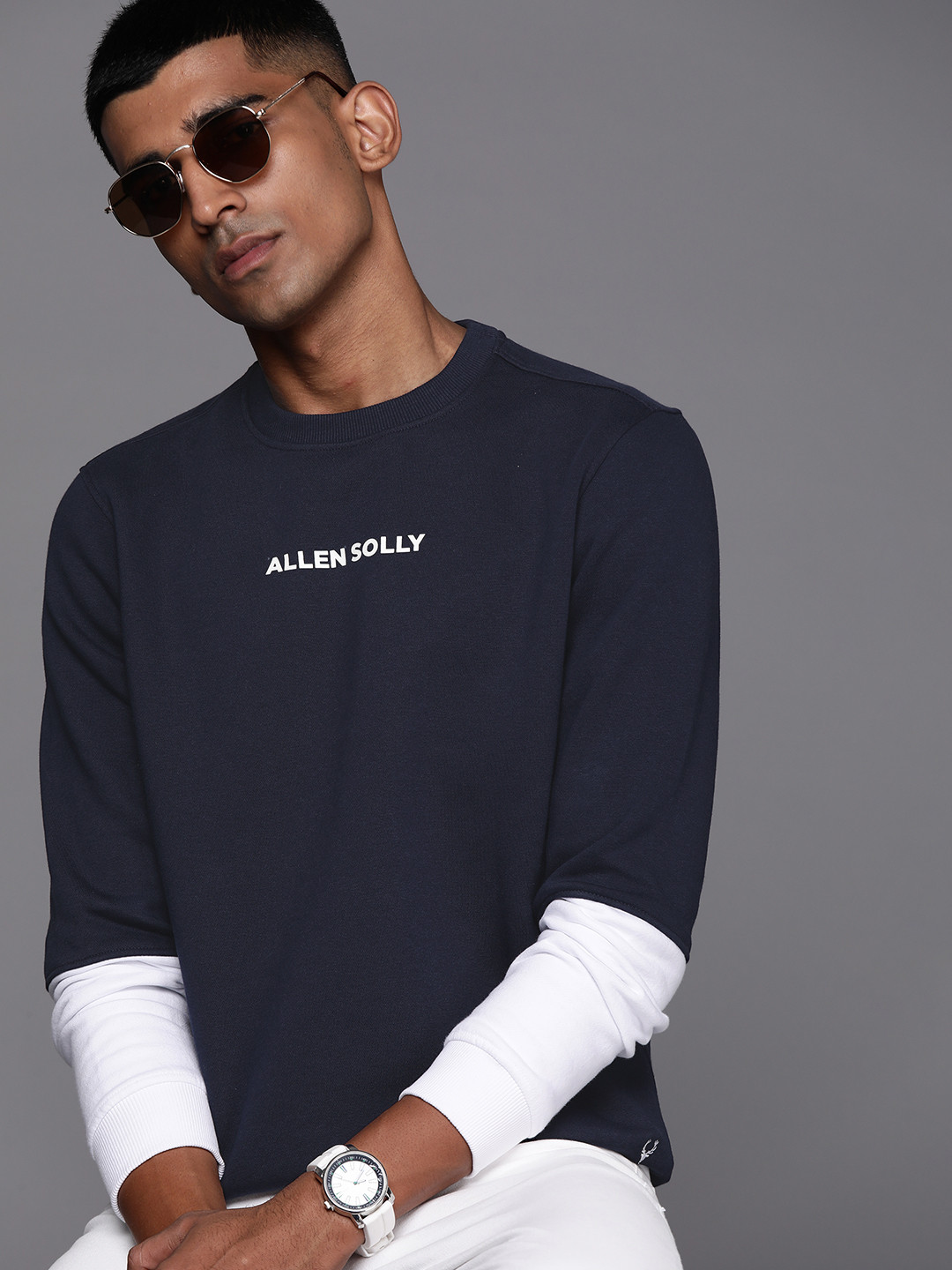 Allen Solly Sport Men Navy Blue & White Brand Logo Printed Sweatshirt