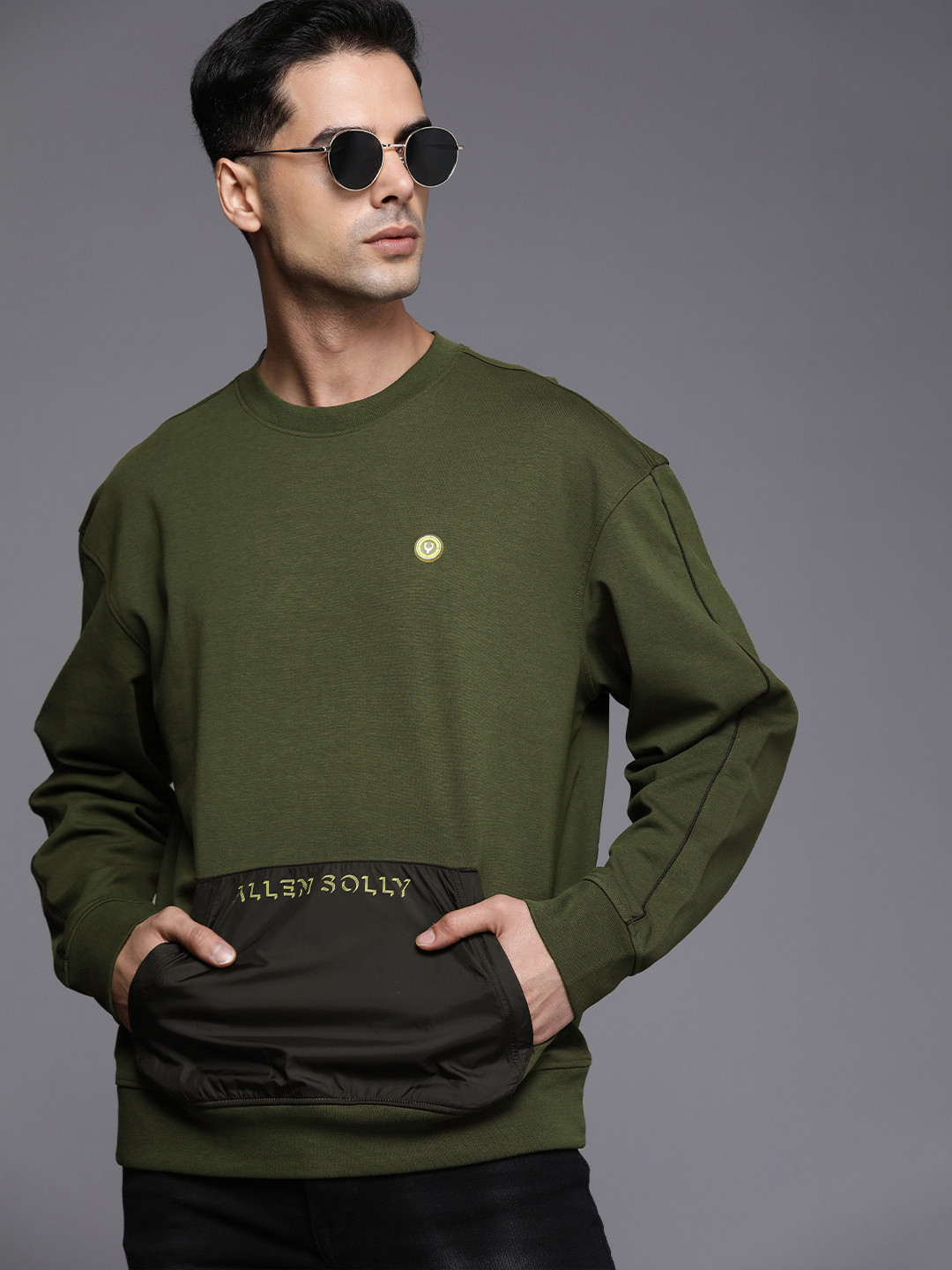 Allen Solly Tribe Round Neck Long Sleeves Sweatshirt With Contrast Kangaroo Pocket