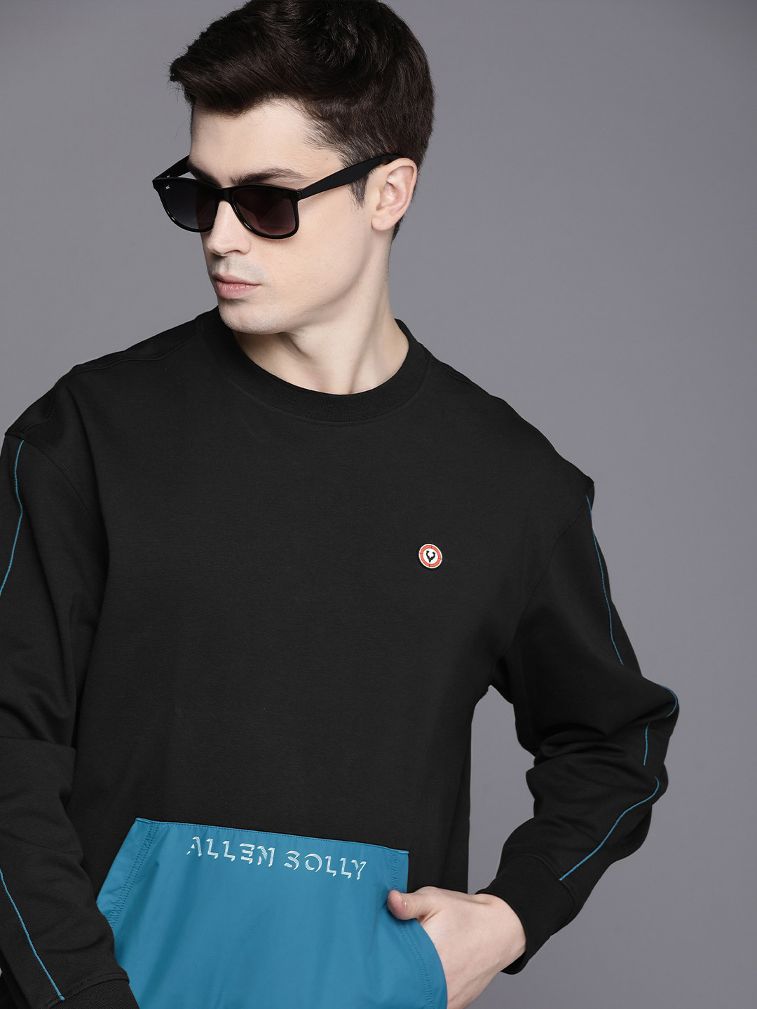 Allen Solly Tribe Round Neck Long Sleeves Sweatshirt With Contrast Kangaroo Pocket