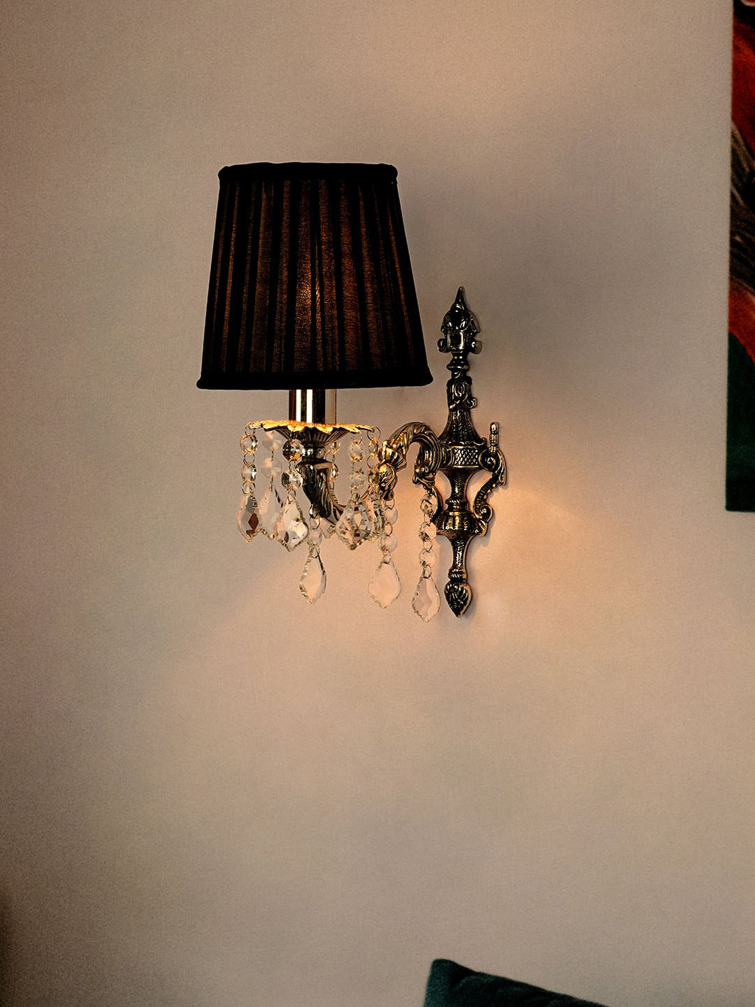 Fos Lighting Silver-Toned & Black Wall Lamp With Pleated Fabric Shades