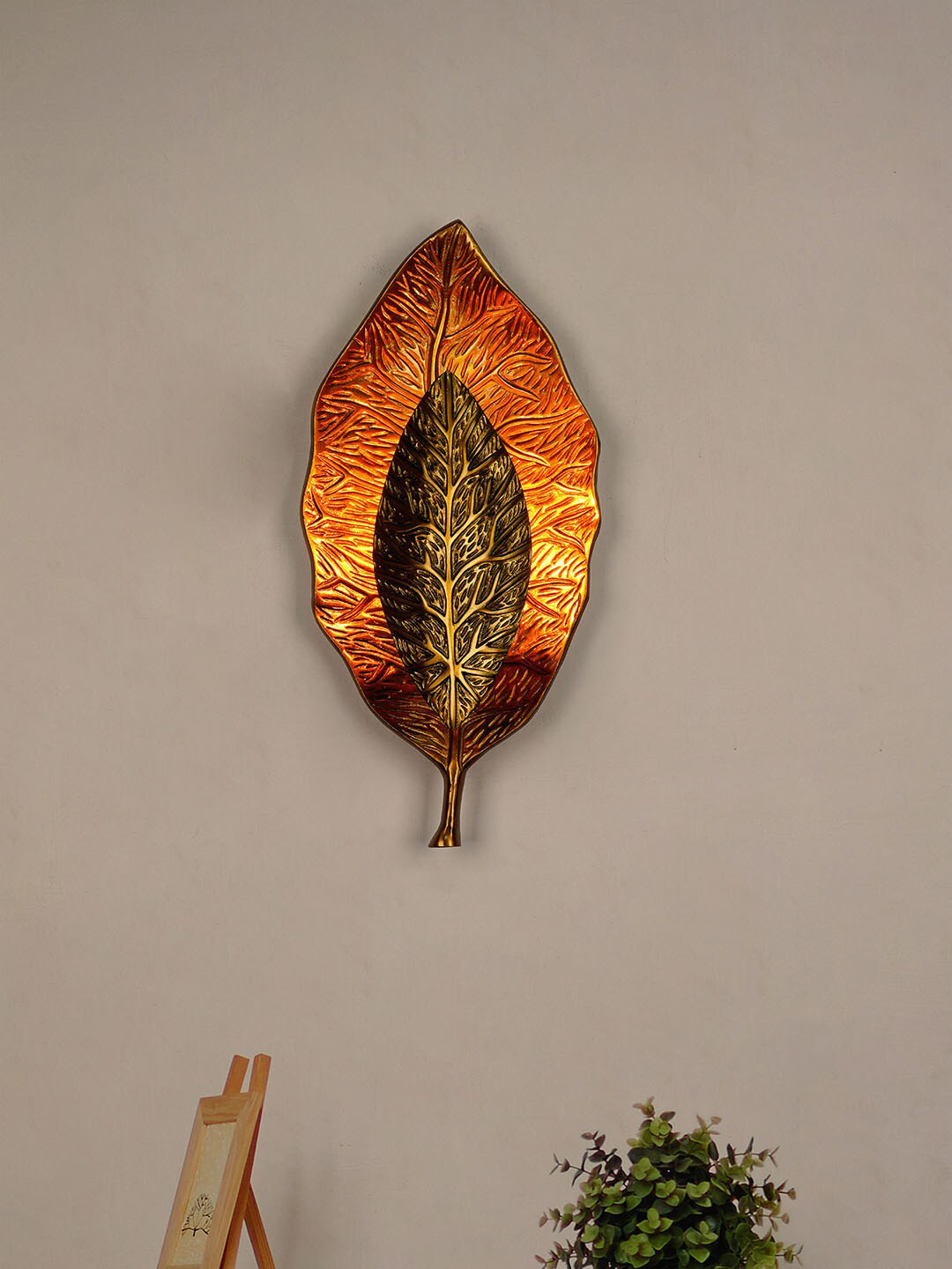 Fos Lighting Gold-Toned Adorned Leaves Contemporary Wall Sconce