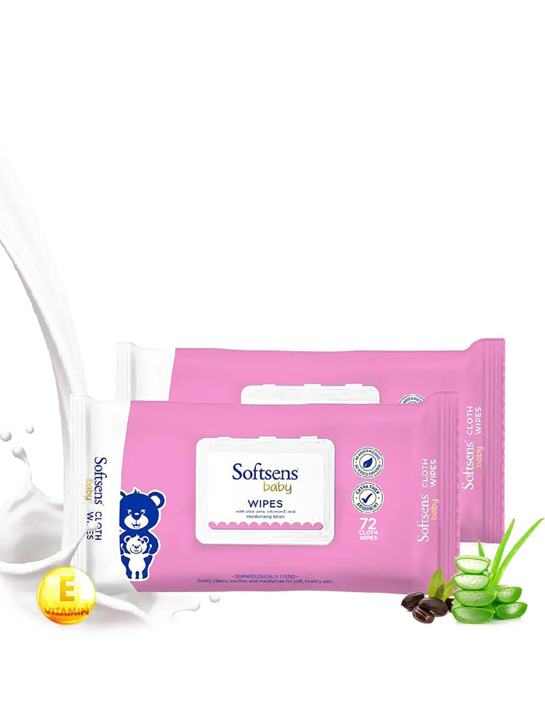 Softsens Baby Set of 2 Gentle Cloth Wipes for Baby Skin with Aloe Vera & Vitamin E