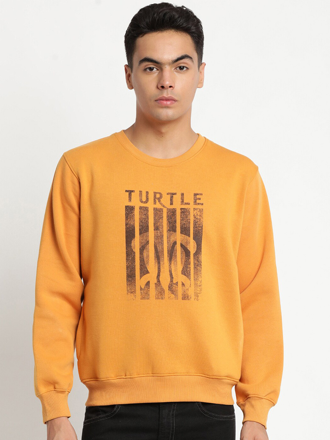Turtle Men Mustard Printed Sweatshirt