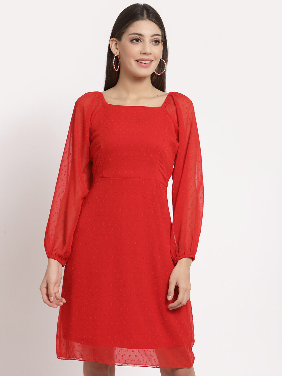 aayu Red Georgette A-Line Dress