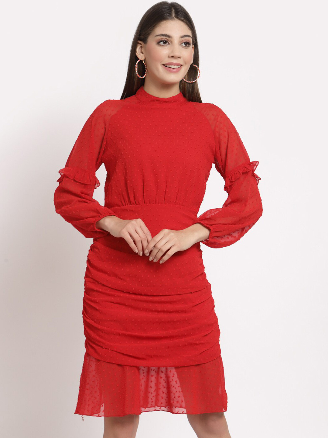 aayu Red Georgette High Neck Sheath Dress