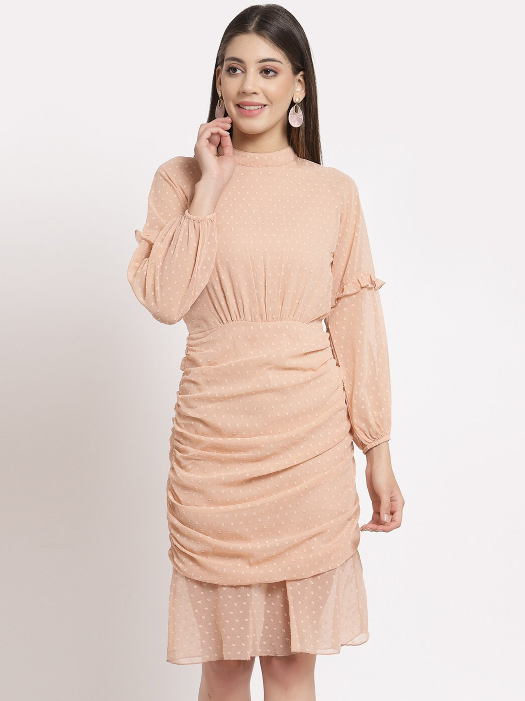 aayu Women Peach-Coloured Georgette Sheath Midi Dress
