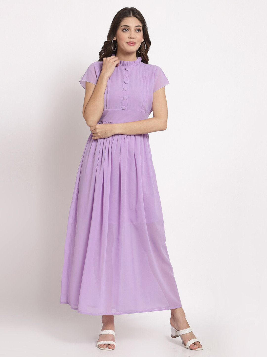 aayu Women Lavender Georgette Maxi Dress