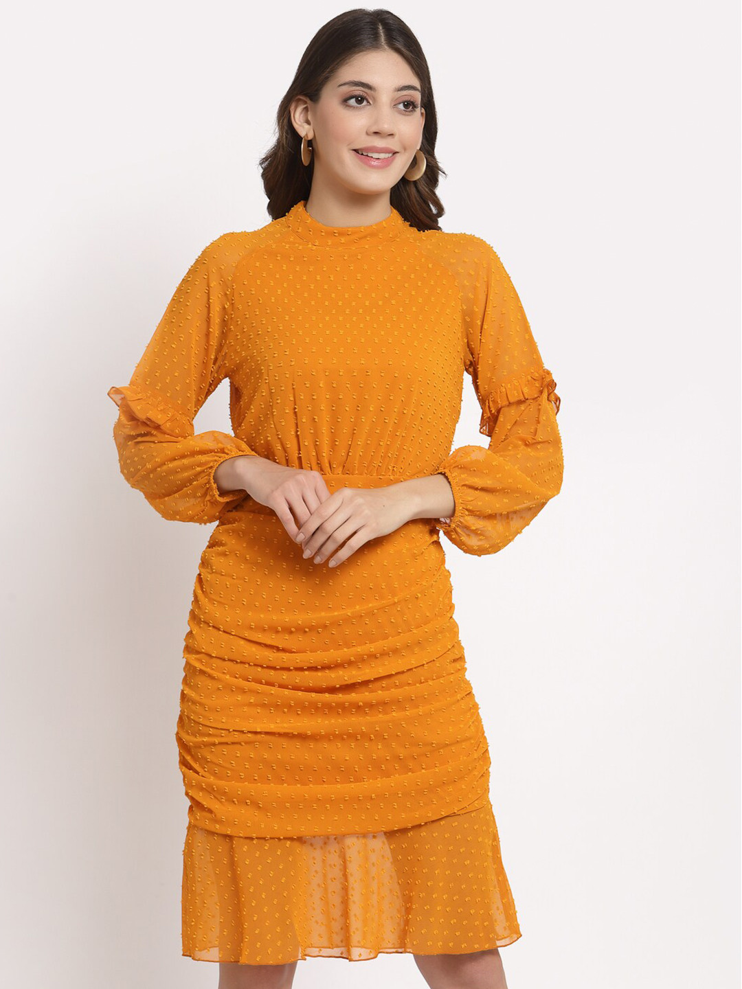 aayu Women Mustard Yellow Georgette Sheath Dress