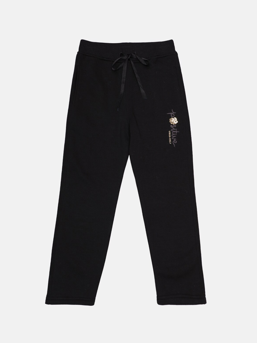 Little Kiki Girls Black Solid Cotton Track Pants