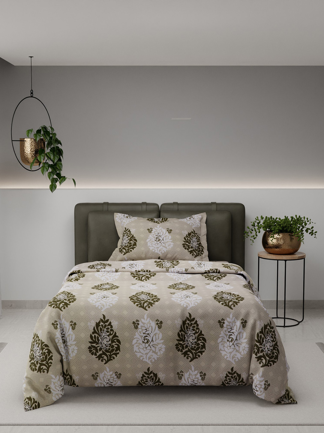 Stoa Paris Beige & Green Ethnic Motifs AC Room 200 GSM Single Bed Comforter