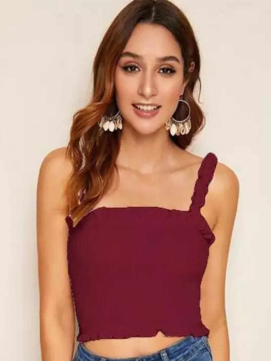 IQRAAR Woman Bobbin Elastic Crop Top