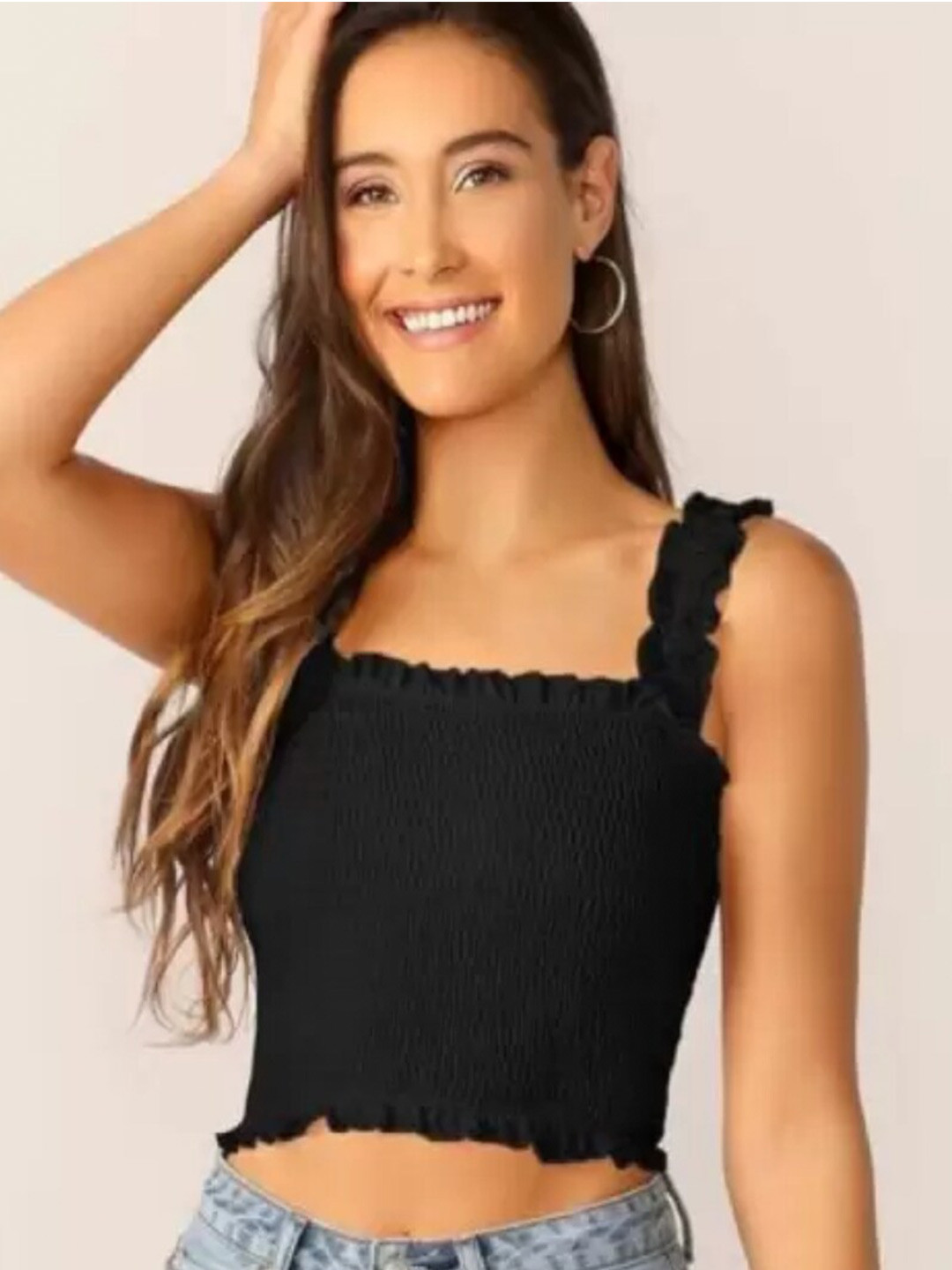 IQRAAR Woman Bobbin Elastic Crop Top