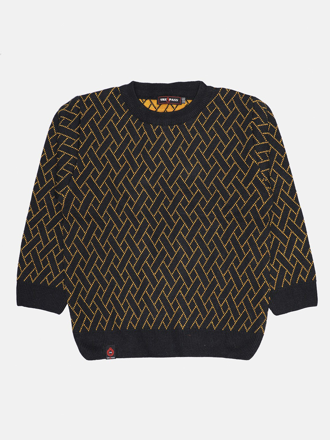 TREPASS Boys Charcoal & Olive Green Self-Design Woolen Pullover