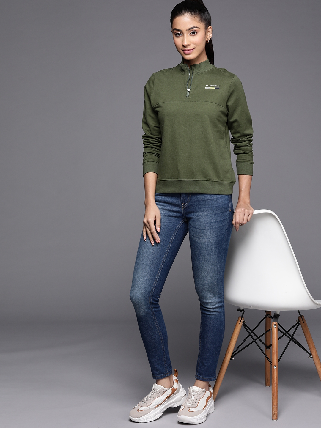 Buy Allen Solly Woman Women Olive Green Pure Cotton Sweatshirt Sweatshirts for Women 20481728 Myntra