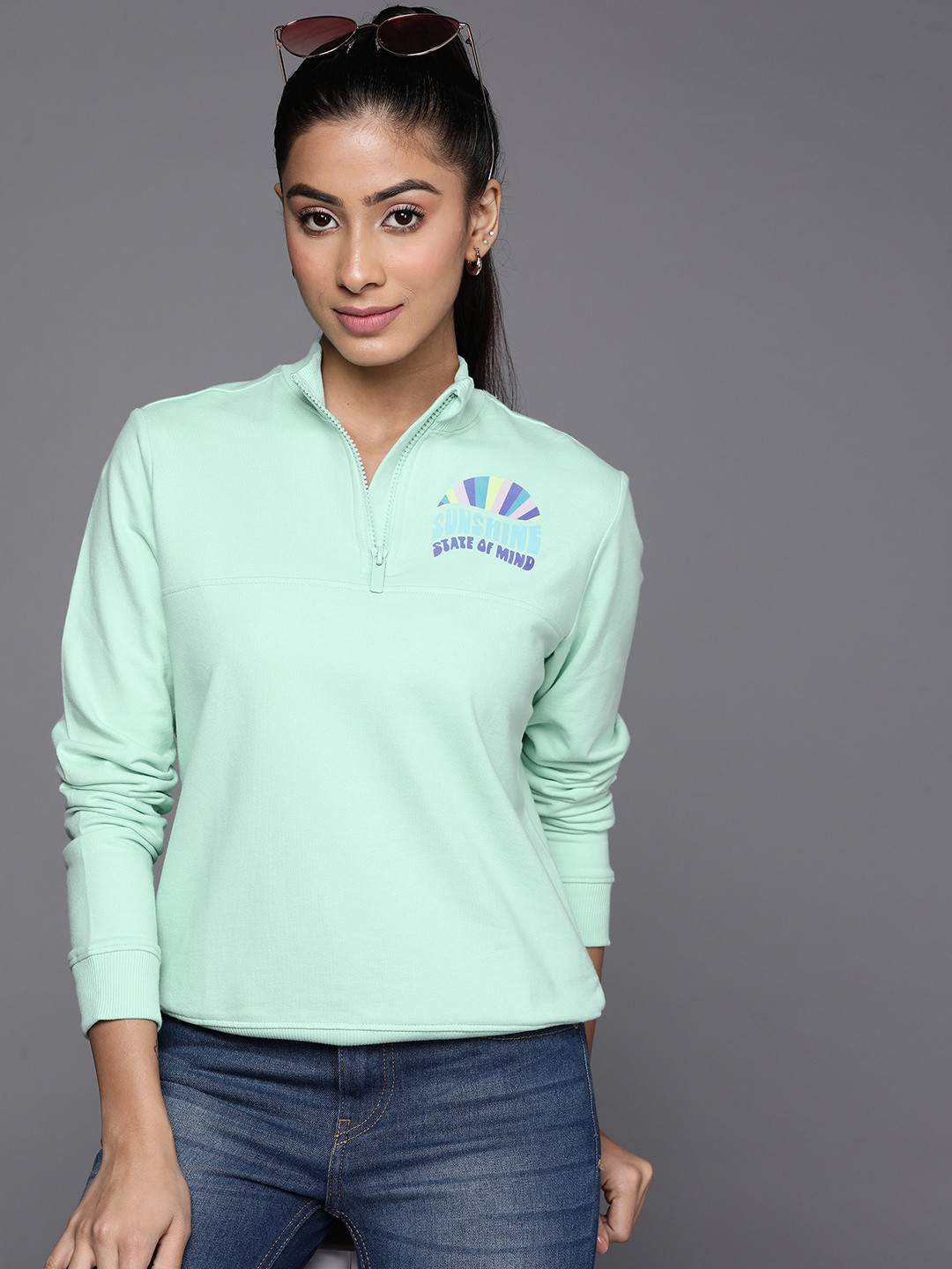 Allen Solly Woman Women Green Pure Cotton Sweatshirt