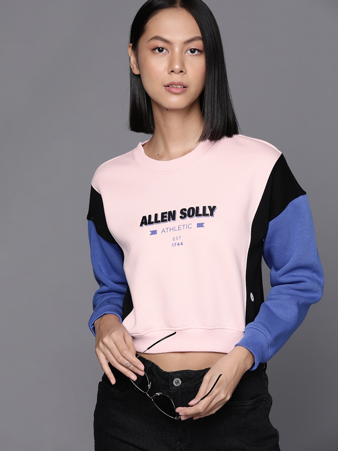 Buy Allen Solly Woman Pink Blue Brand Logo Printed Sweatshirt