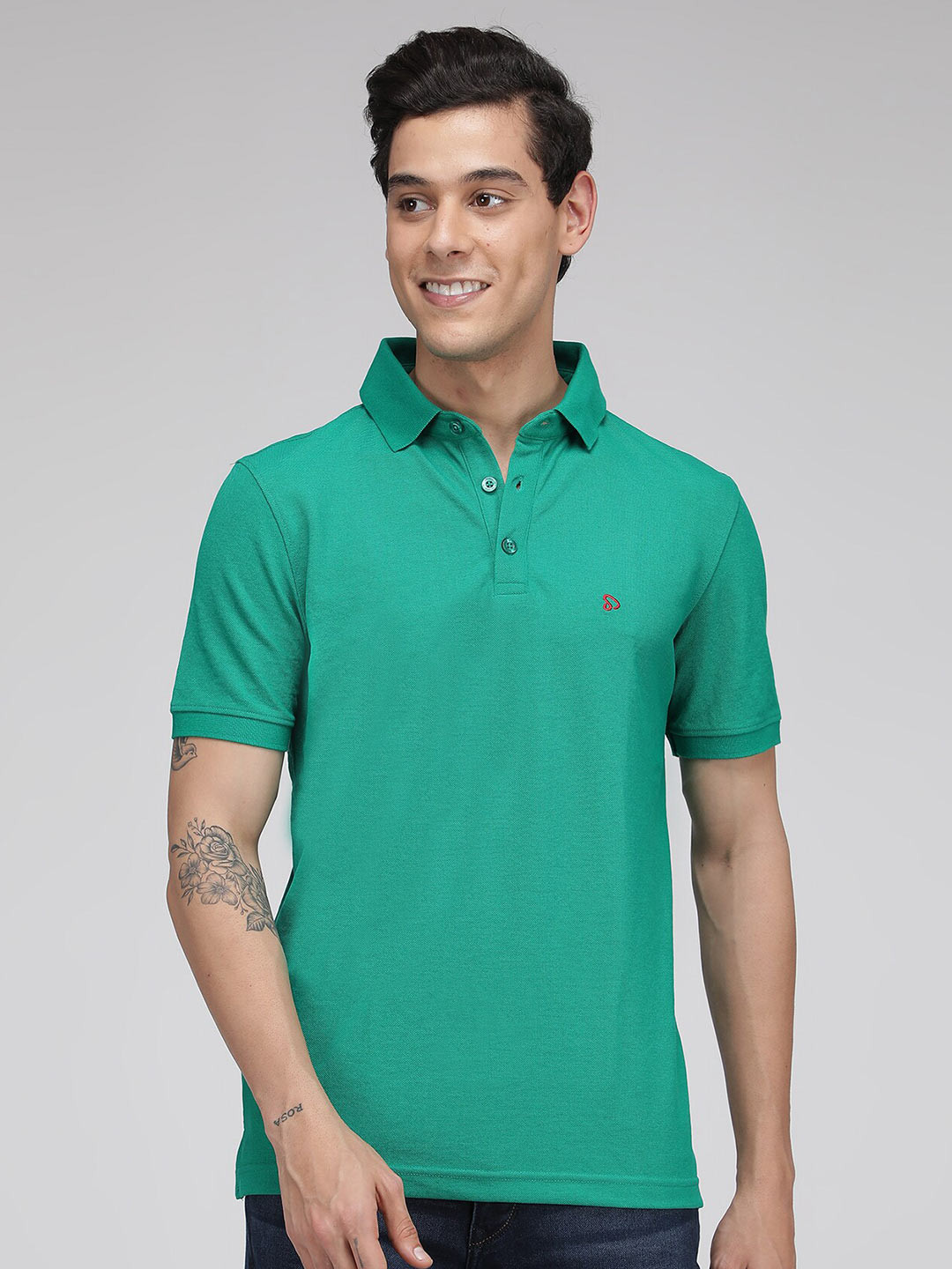 SPORTO Men Green Solid Polo Collar T-shirt