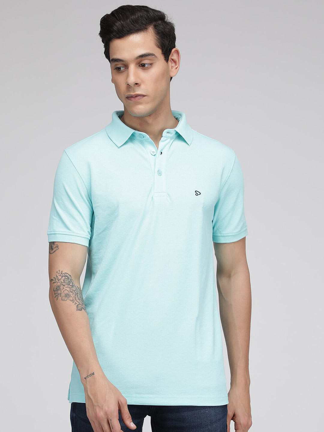 SPORTO Men Turquoise Blue Polo Collar T-shirt
