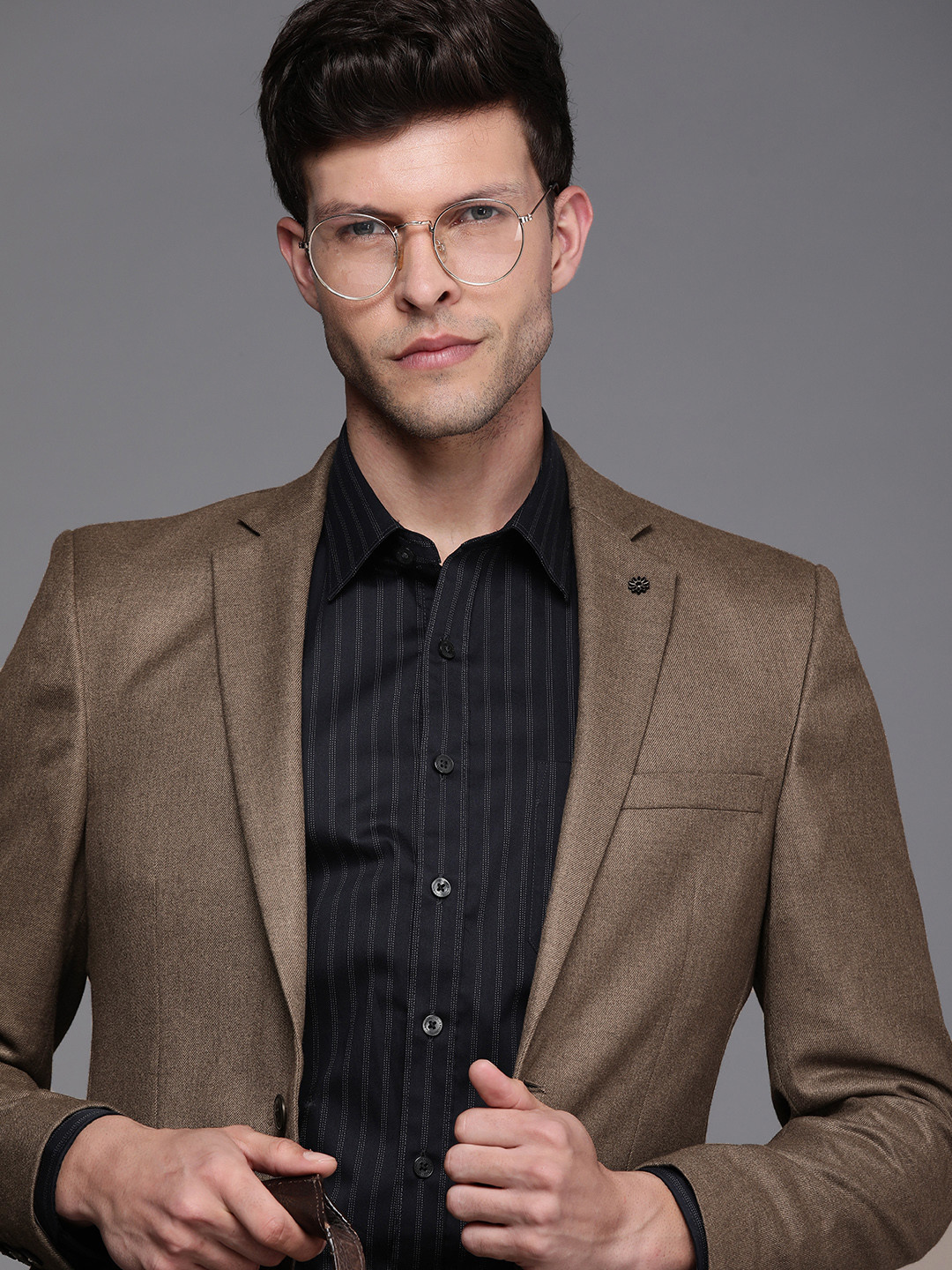 Raymond Brown Slim Fit Solid Single-Breasted Formal Blazer