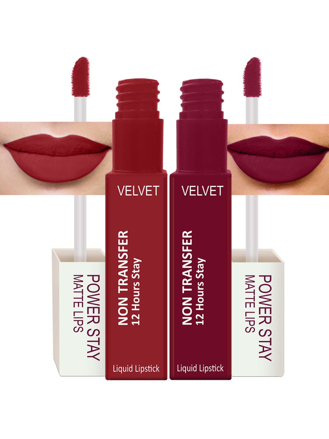 PERPAA Set Of 2 Waterproof Liquid Matte Power Stay Lipstick - Apple Red & Cherry Red 4 ml Each