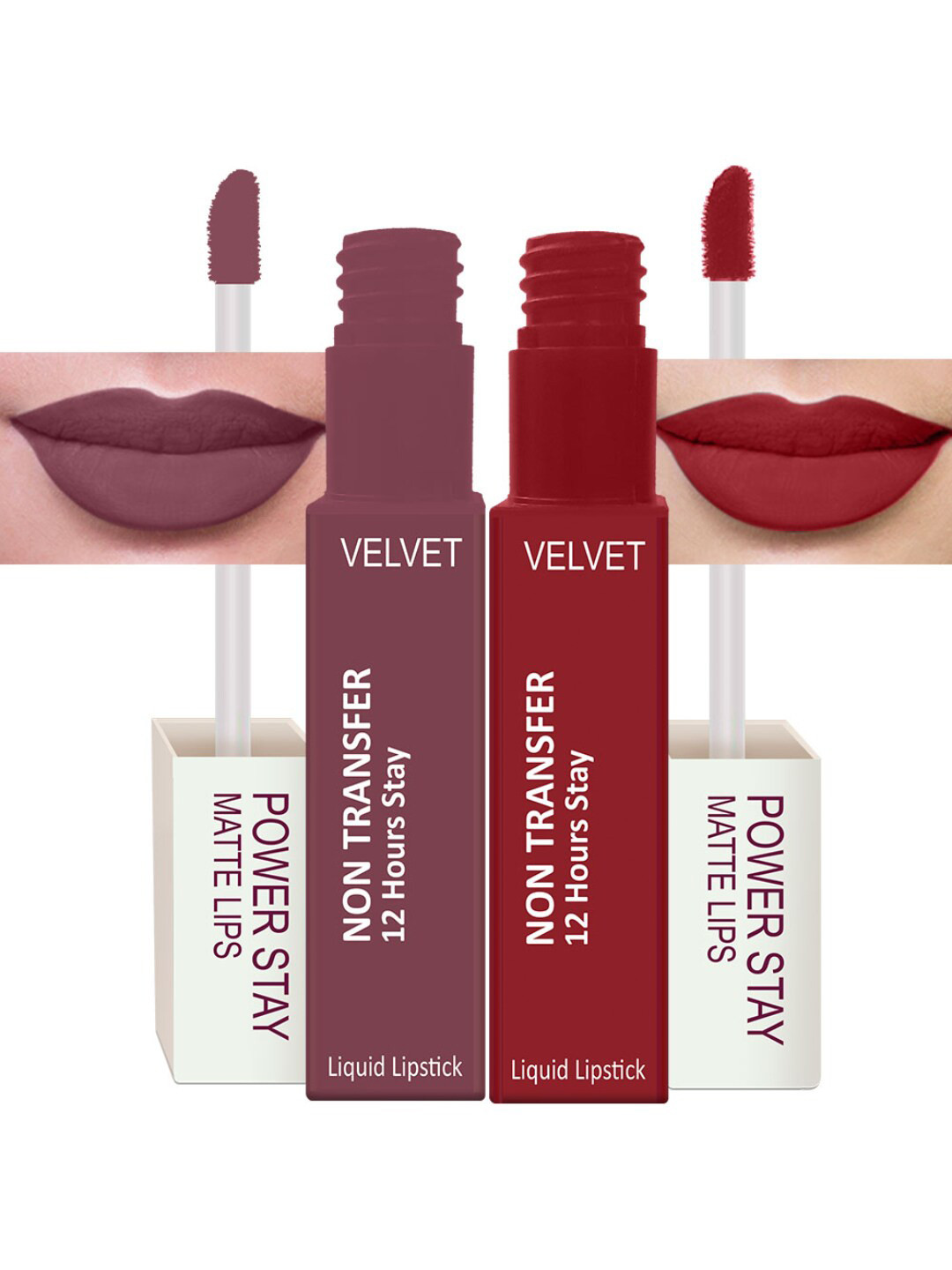 PERPAA Set Of 2 Waterproof Liquid Matte Power Stay Lipstick-Timeless Mauve & Apple Red-4ml